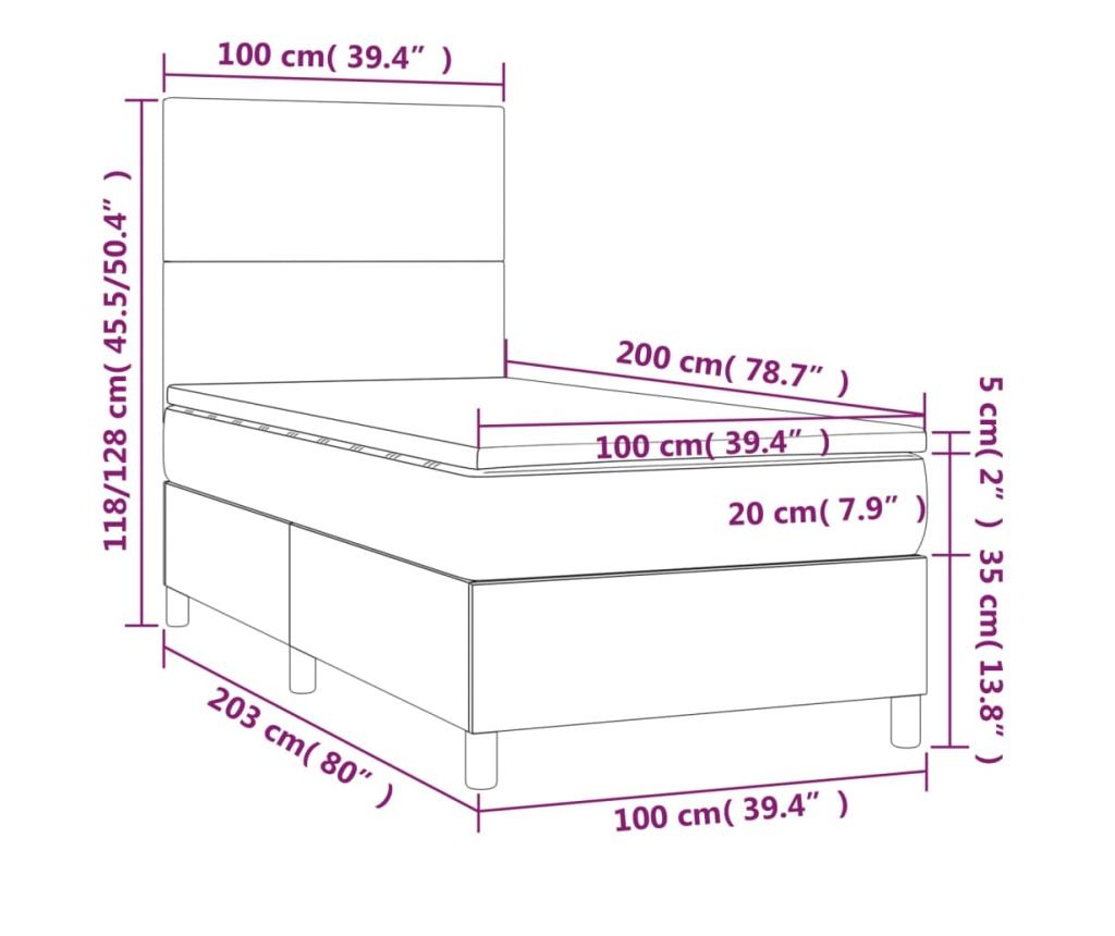 Κρεβάτι με ελατήρια, στρώμα και LED, Taupe γκρι, 100x200 εκ., ύφασμα - 8