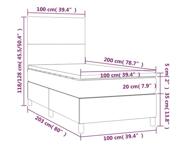 Легло с пружини, матрак и LED, таупе сиво, 100x200 см, текстил