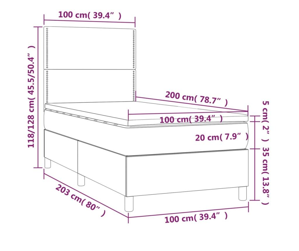 Рамка за легло с матрак и LED, таупе, 100x200 см, текстил - 8