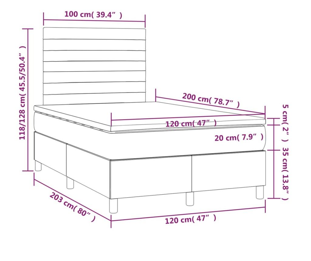 Легло с матрак и LED осветление, тъмносиво, 120x200 см, кадифе - 8