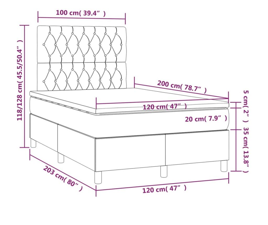 Легло с пружини, матрак и LED, тъмнокафяво, 120x200 см, текстил - 8