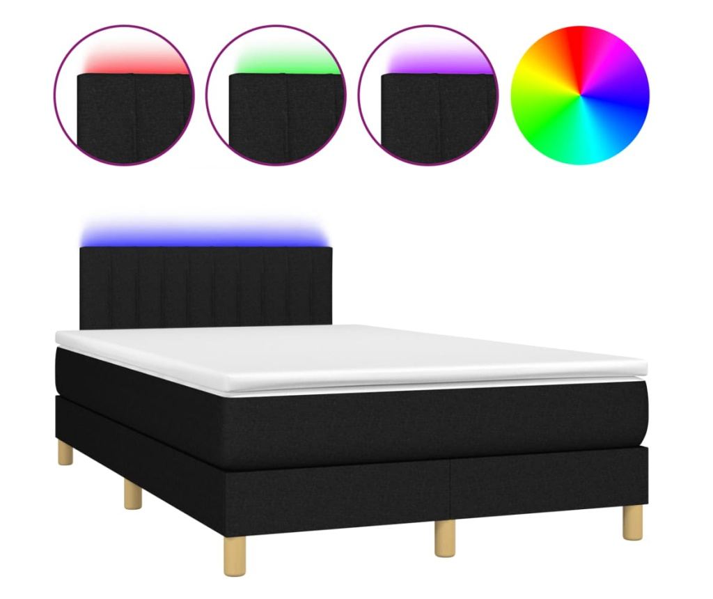Пружинно легло с матрак и LED, черно, 120x200 см, текстил - 2