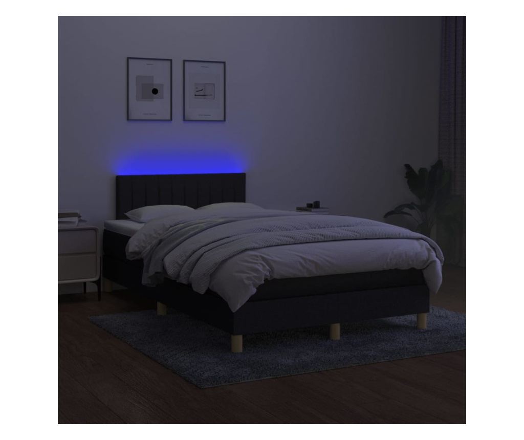 Пружинно легло с матрак и LED, черно, 120x200 см, текстил - 3