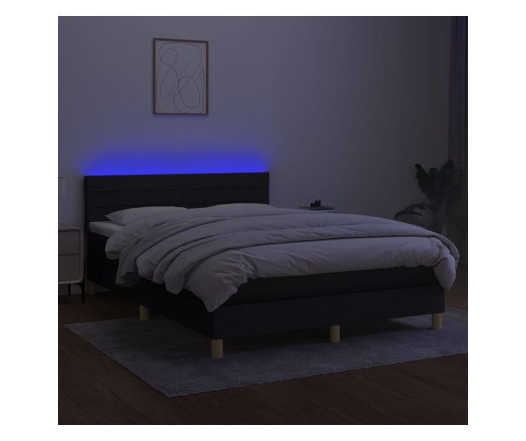 Okvir za krevet s madracem i LED rasvjetom, crni, 140x190 cm, tkanina - 4