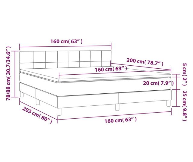 Боксспринг легло с матрак, тъмносиво, 160x200 см текстил