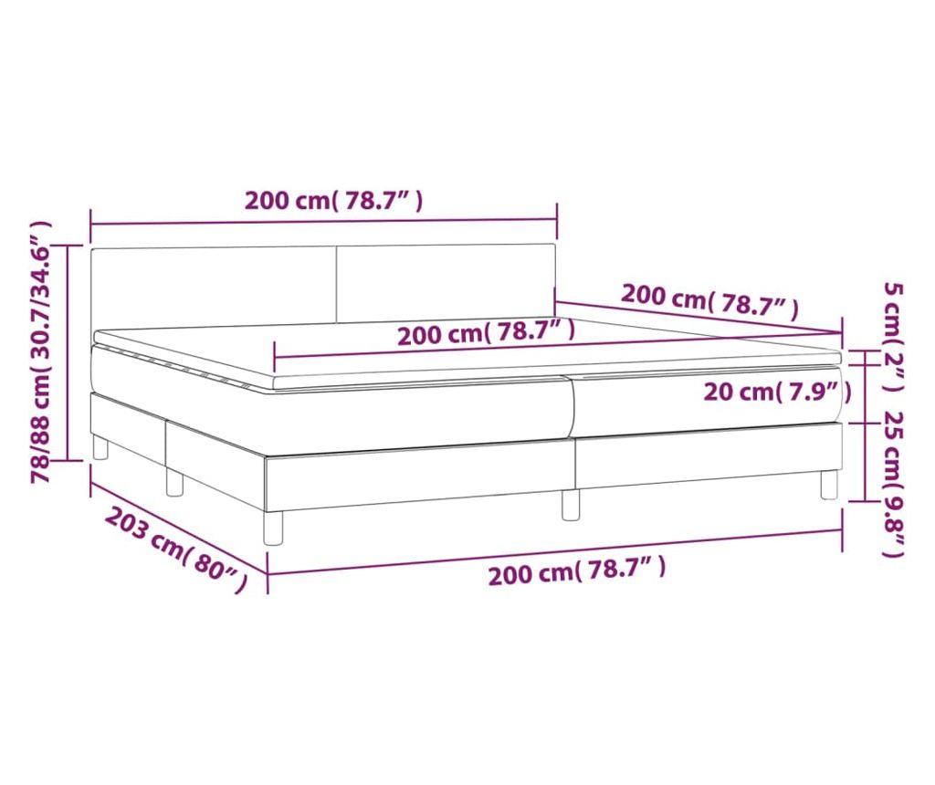 Kontinentalni krevet s madracem i LED rasvjetom, ružičasti, 200x200 cm, baršun - 8