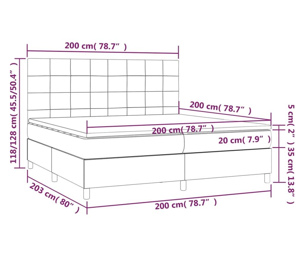 Okvir za krevet s madracem i LED rasvjetom, tamnosivi, 200x200 cm, tekstil - 8