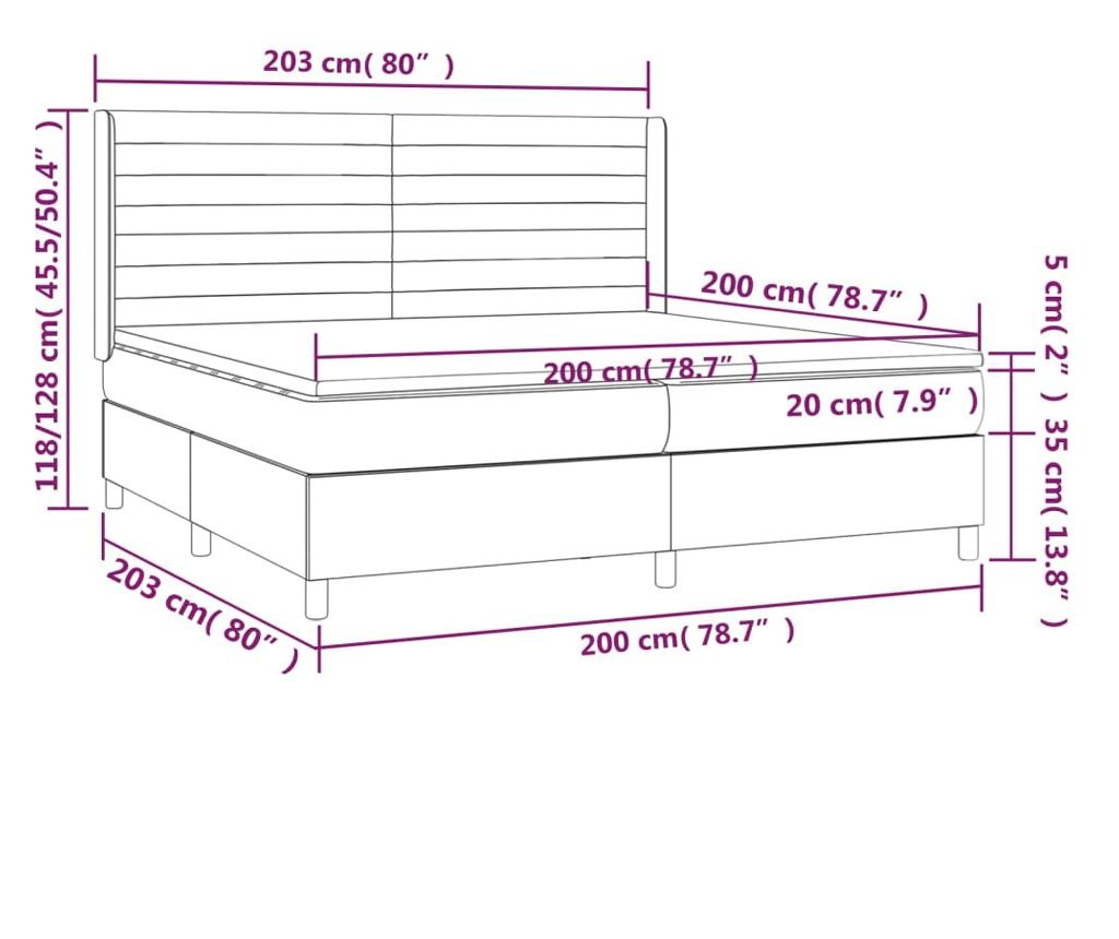 Box spring postel s matrací a LED růžová 200x200 cm samet - 15