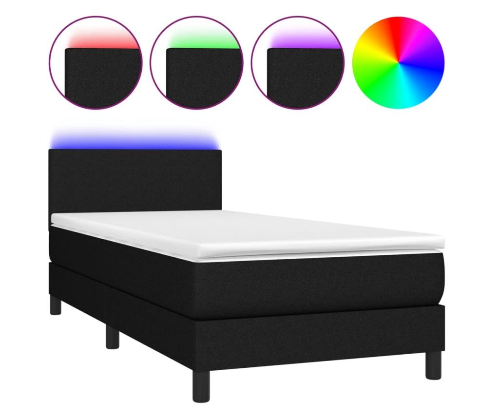 Okvir za krevet s madracem i LED rasvjetom, crni, 80x200 cm, tekstil - 2