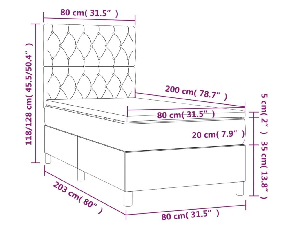 Тапицирано легло с матрак и LED, кремаво, 80x200 см, текстил - 8