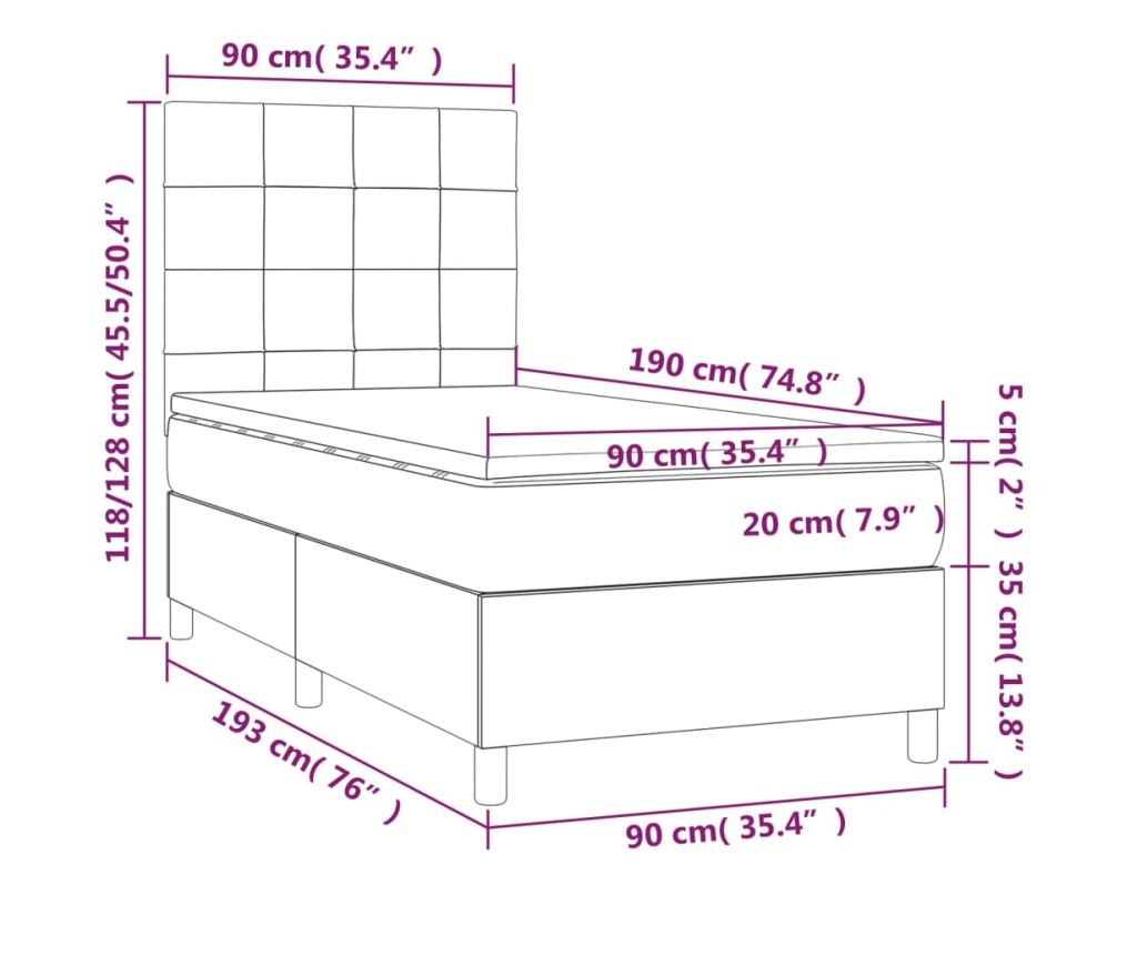 Okvir za krevet s madracem i LED rasvjetom, tamnosivi, 90x190 cm, tekstil - 8