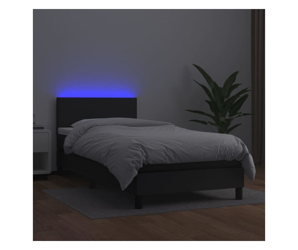 Легло с пружини, матрак и LED, черно, 100x200см, еко кожа - 4