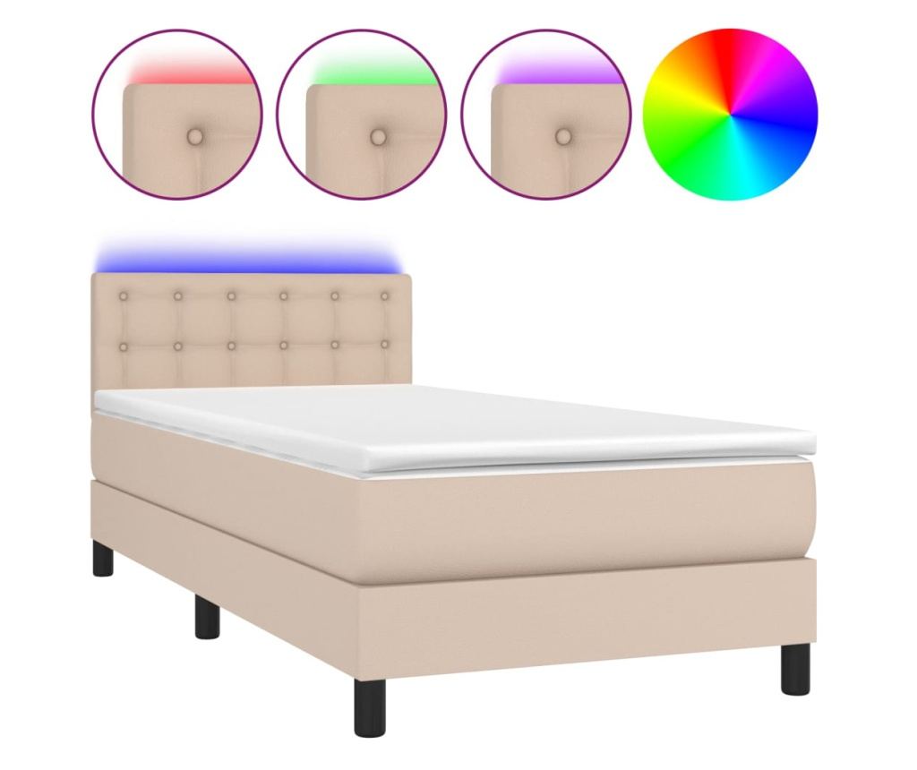 Легло с пружини, с матрак и LED капучино 100x200 см еко кожа - 2