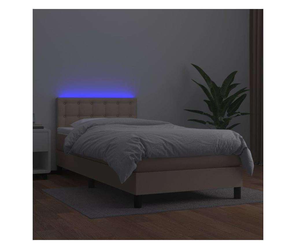 Легло с пружини, с матрак и LED капучино 100x200 см еко кожа - 4