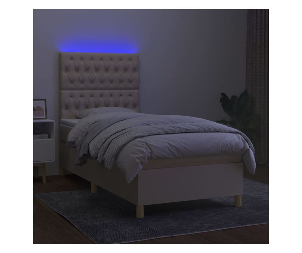 Тапицирано легло с матрак и LED, кремаво, 80x200 см, текстил - 4