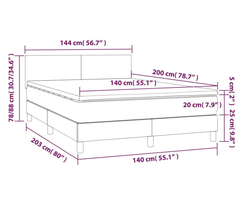 Пружинен спален комплект с матрак и LED, черен, 140x200 см, еко кожа - 8