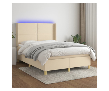 Пружинно легло, матрак и LED, крем, 140х200 см, текстил