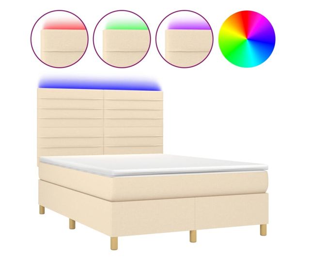 Легло с пружини, матрак и LED, кремаво, 140x200 см, текстил