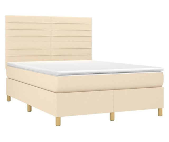 Легло с пружини, матрак и LED, кремаво, 140x200 см, текстил
