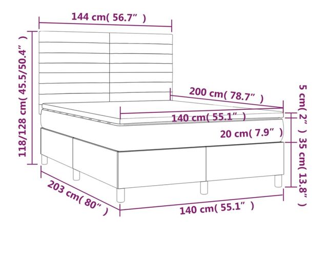 Легло с пружини, матрак и LED, кремаво, 140x200 см, текстил