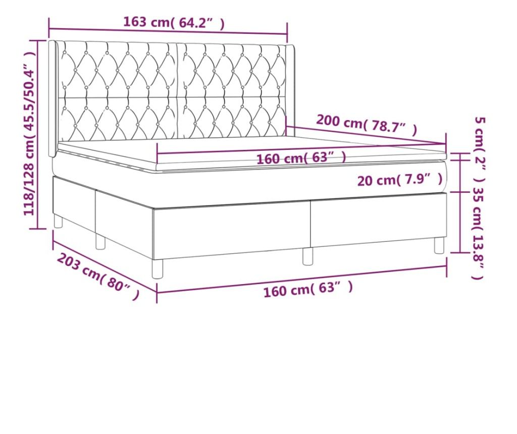 Боксспринг легло с матрак, крем, 160x200 см, текстил - 7