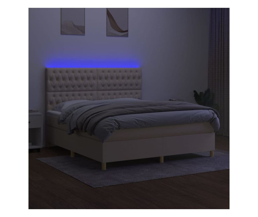 Тапицирано легло с матрак и LED, кремаво, 160x200 см, текстил - 4