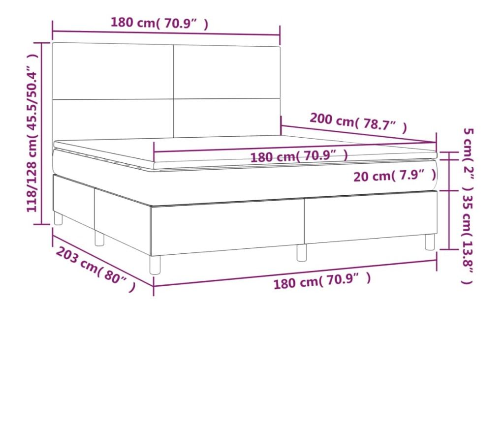 Пружинно легло с матрак и LED, черно, 180x200 см, кадифе - 8