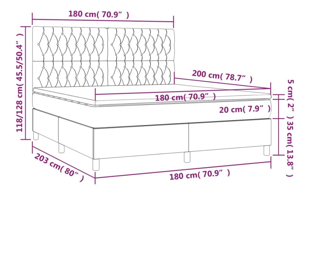 Okvir za krevet s madracem i LED rasvjetom, svijetlosiva, 180x200 cm, tekstil - 8