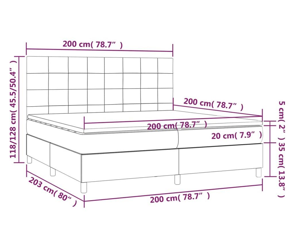Легло с пружини, матрак и LED, тъмносиво, 200x200 см, текстил - 8