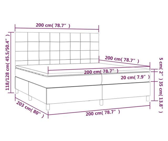 Пружинно легло с матрак и LED, кремаво, 200x200 см, текстил