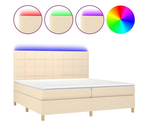 Пружинно легло с матрак и LED, кремаво, 200x200 см, текстил