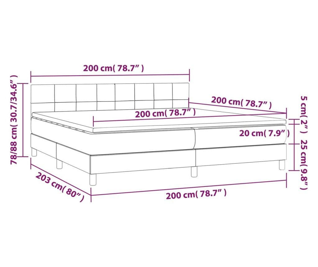 Боксспринг легло с матрак, синьо, 200x200 см, текстил - 7