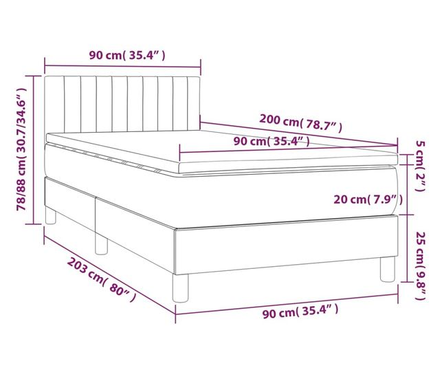 Легло с пружини, матрак и LED, черно, 90x200 см, текстил