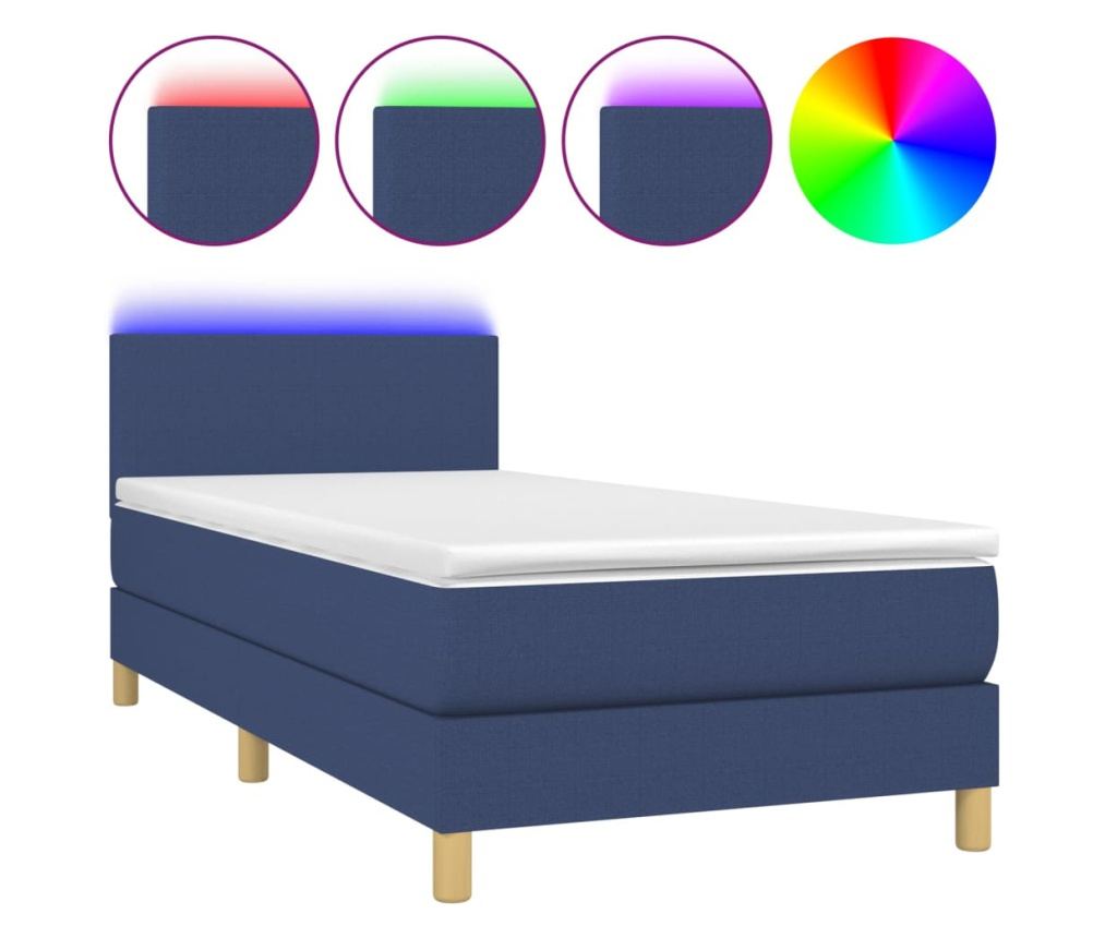 Легло с пружини, матрак и LED, синьо, 90x200 см, текстил - 2