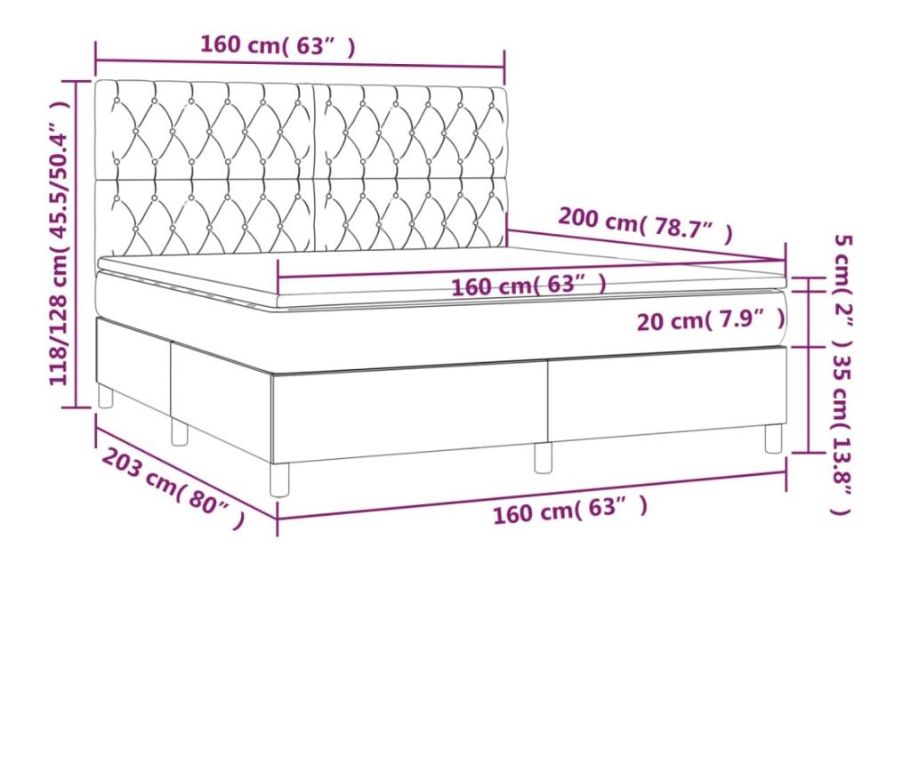 Тапицирано легло с матрак и LED, кремаво, 160x200 см, текстил - 8