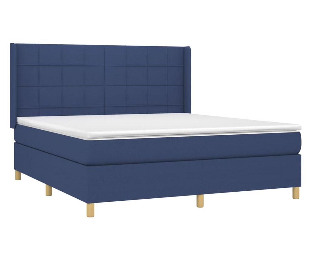Континентално легло с матрак, синьо, 160x200 см, текстилна материя - 3
