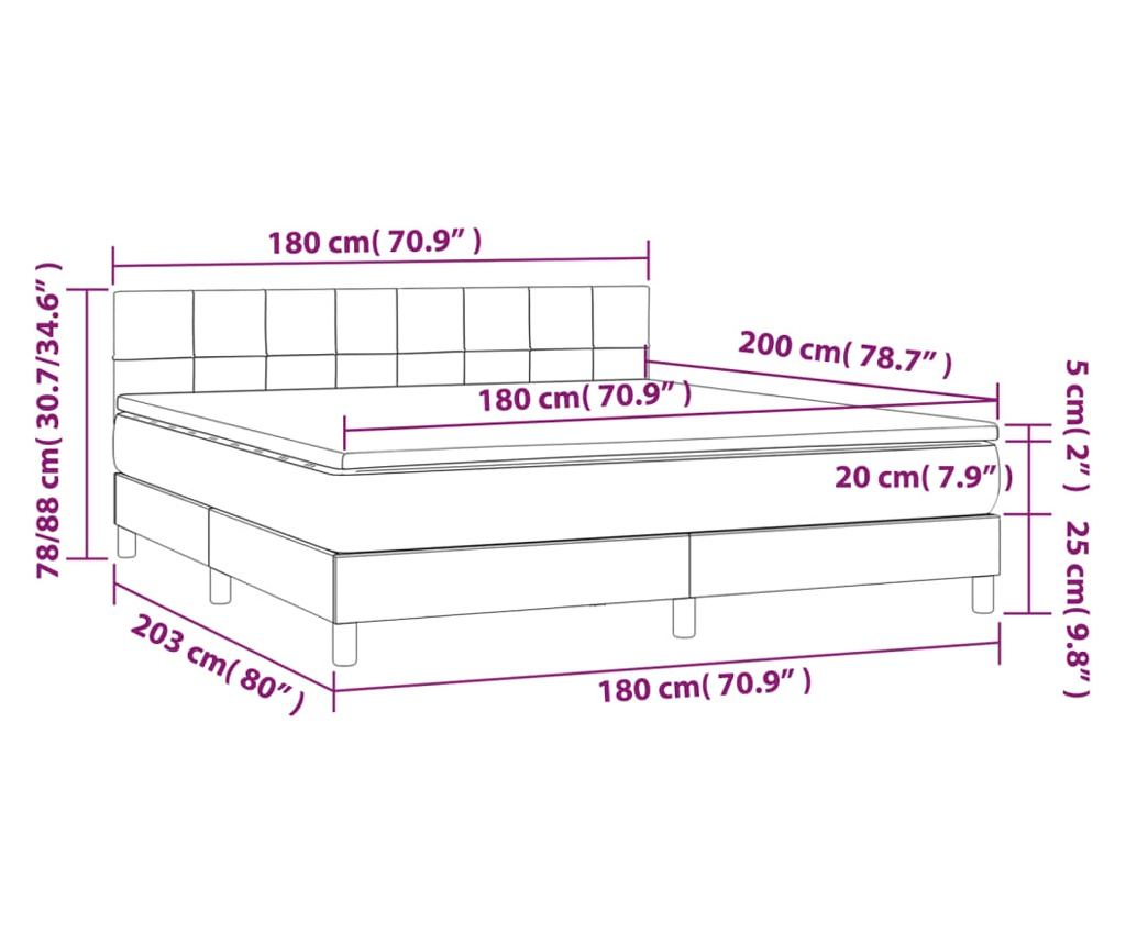 Okvir za krevet s madracem i LED rasvjetom, svijetlosiva, 180x200 cm, tekstil - 8