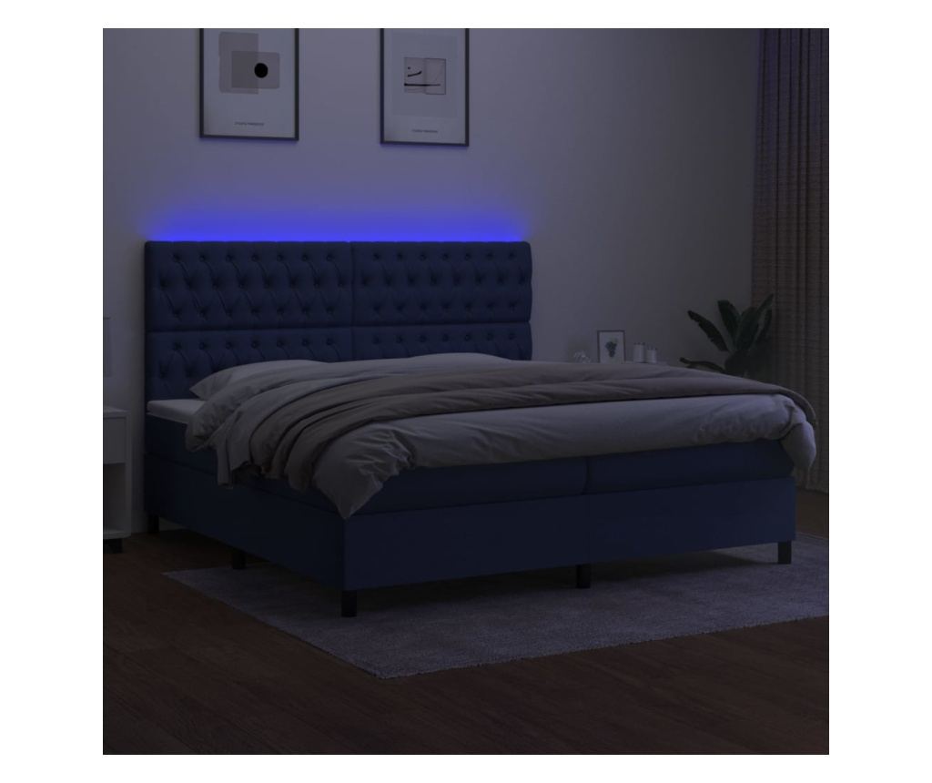 Krevet s madracem i LED rasvjetom, plavi, 200x200 cm, tekstil - 4