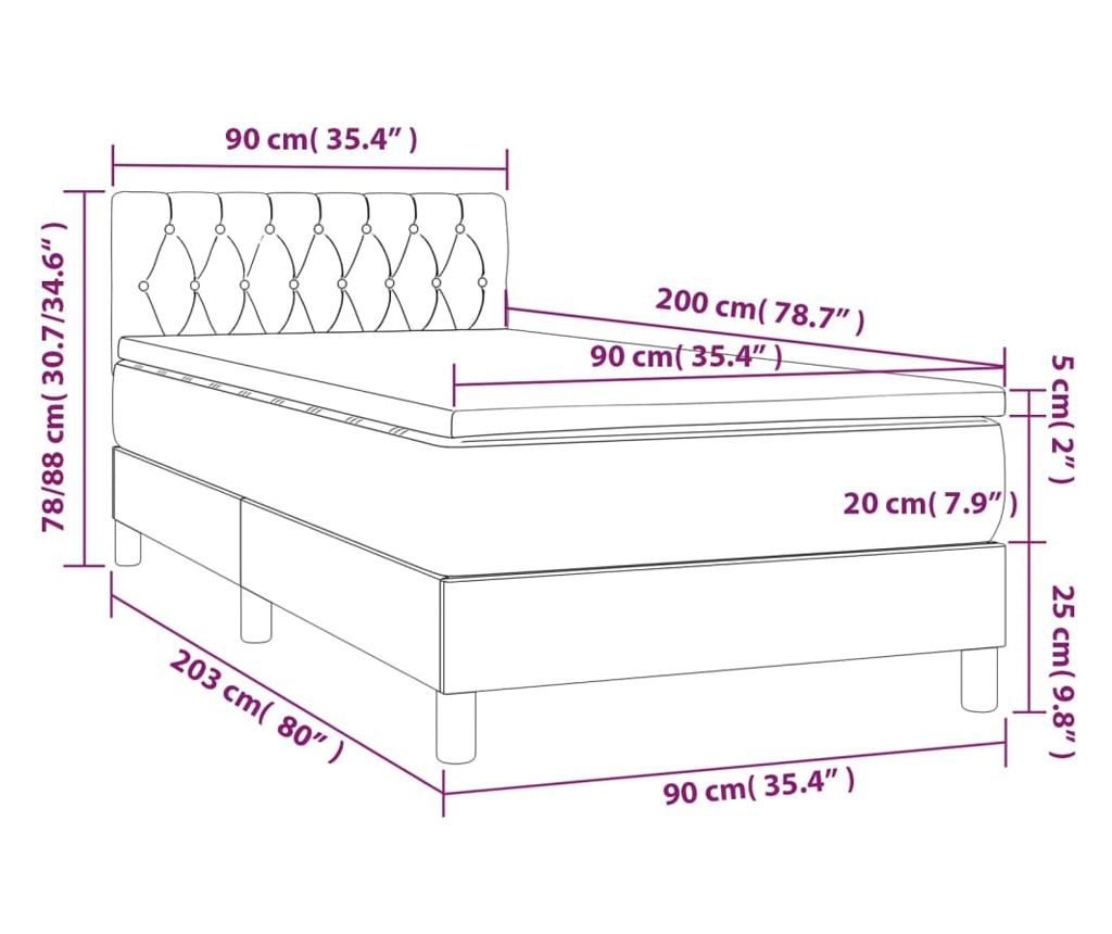 Okvir za krevet s madracem i LED rasvjetom, svijetlosiva, 90x200 cm, tekstil - 8