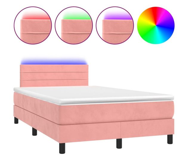 Легло с матрак и LED, розово, 120x200 см, кадифе