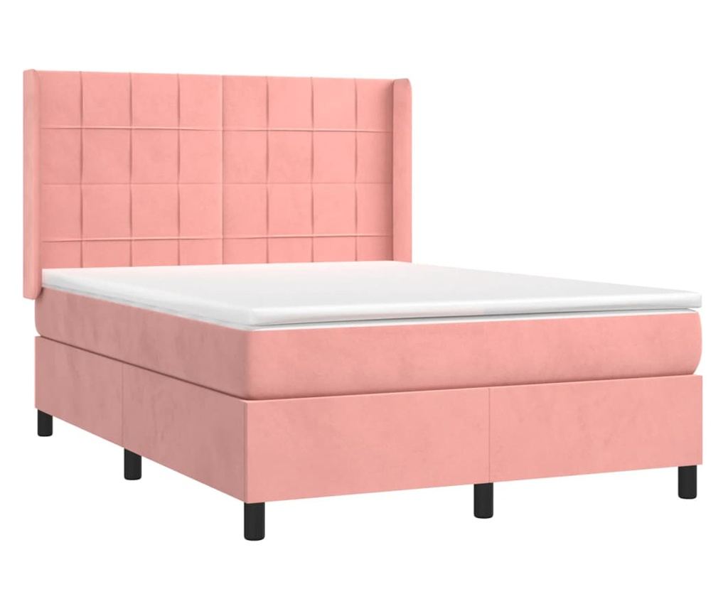 Boxspring postelja z vzmetnico, roza, 140x200 cm, žamet - 3