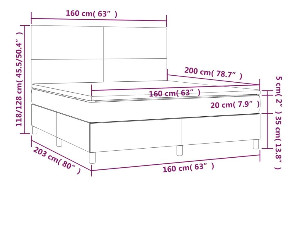 Okvir za krevet s madracem i LED rasvjetom, svijetlosiva, 160x200 cm, tekstil - 8