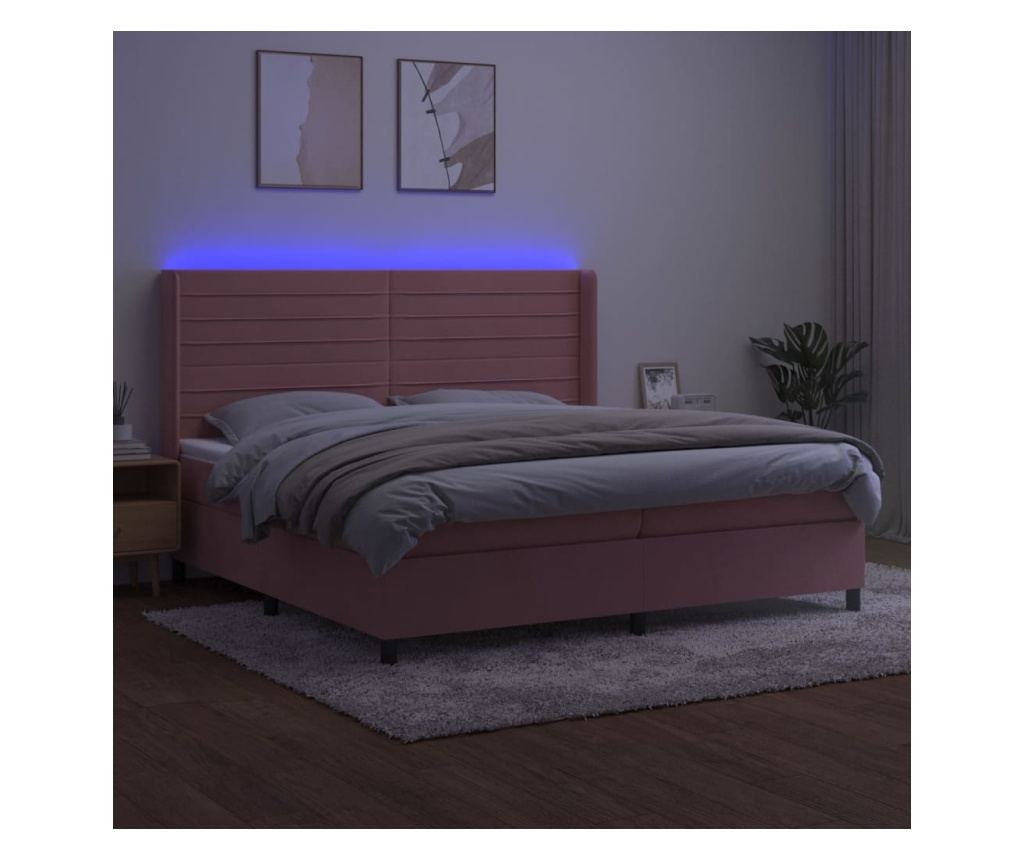 Box spring postel s matrací a LED růžová 200x200 cm samet - 5