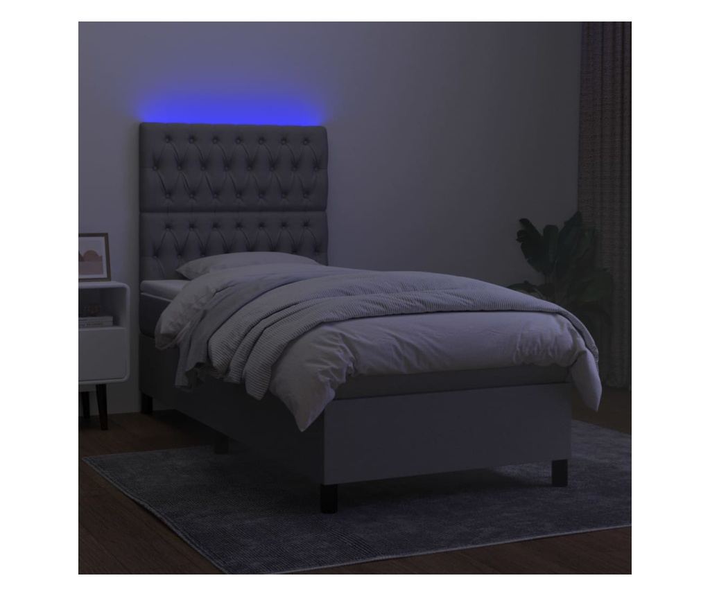 Легло с пружини, матрак и LED осветление, светло сиво, 100x200 см, текстил - 4