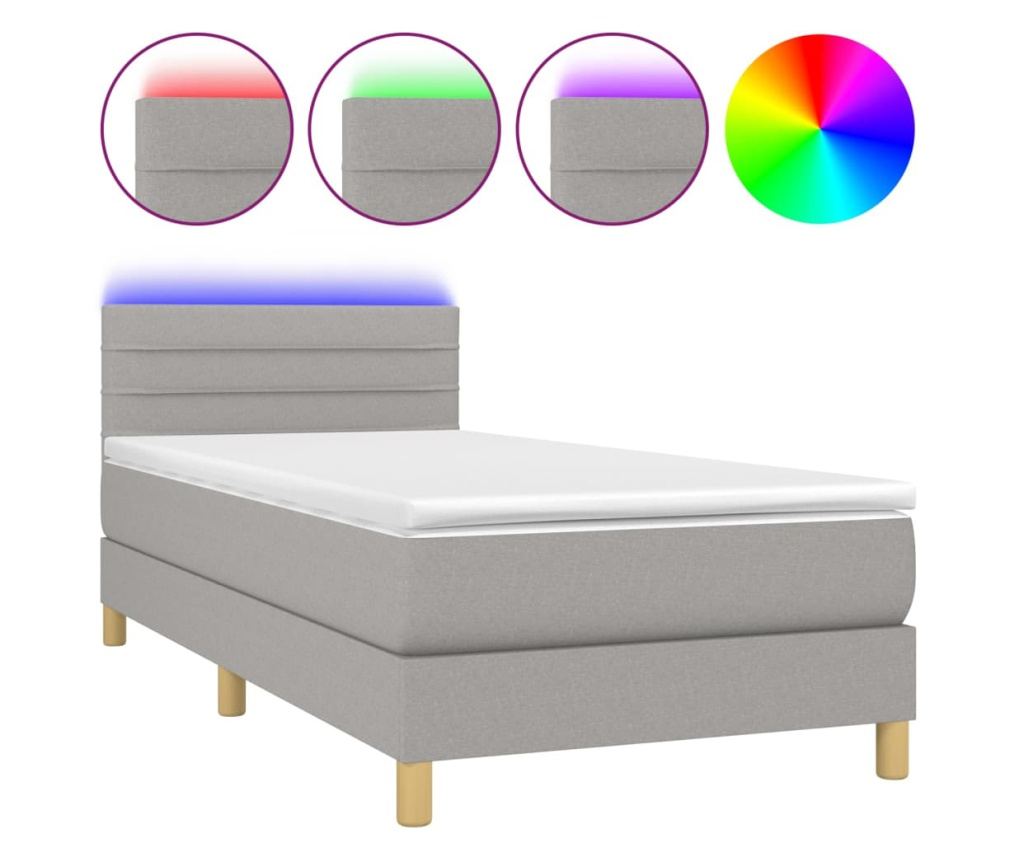 Okvir za krevet s madracem i LED rasvjetom, svijetlosiva, 90x190 cm, tekstil - 2
