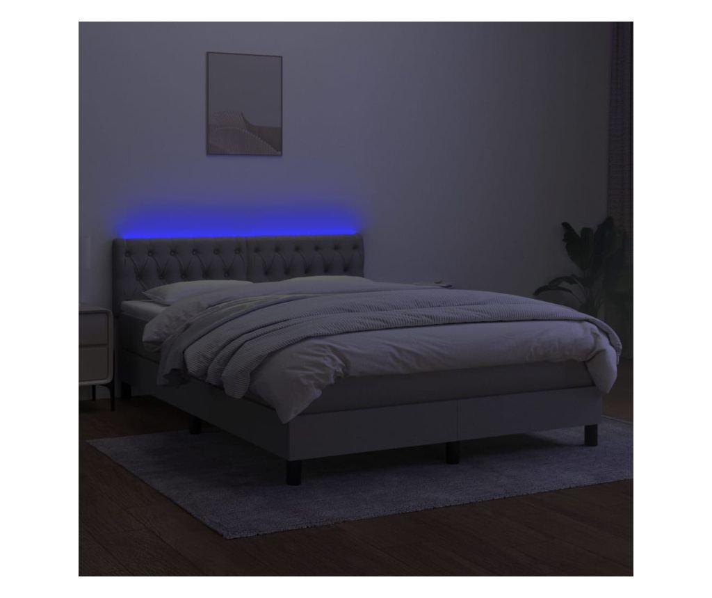 Okvir za krevet s madracem i LED rasvjetom, Svjetlosiva, 140x190 cm, Tekstil - 4