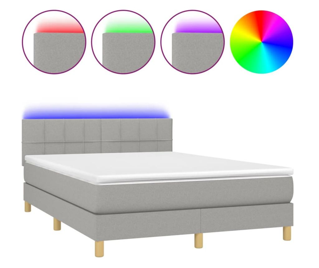 Okvir za krevet s madracem i LED rasvjetom, svijetlo siva, 140x190 cm, tekstil - 2