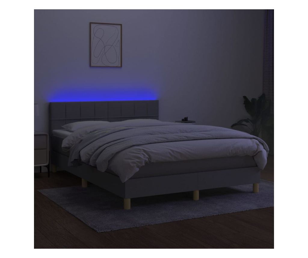Okvir za krevet s madracem i LED rasvjetom, svijetlo siva, 140x190 cm, tekstil - 4