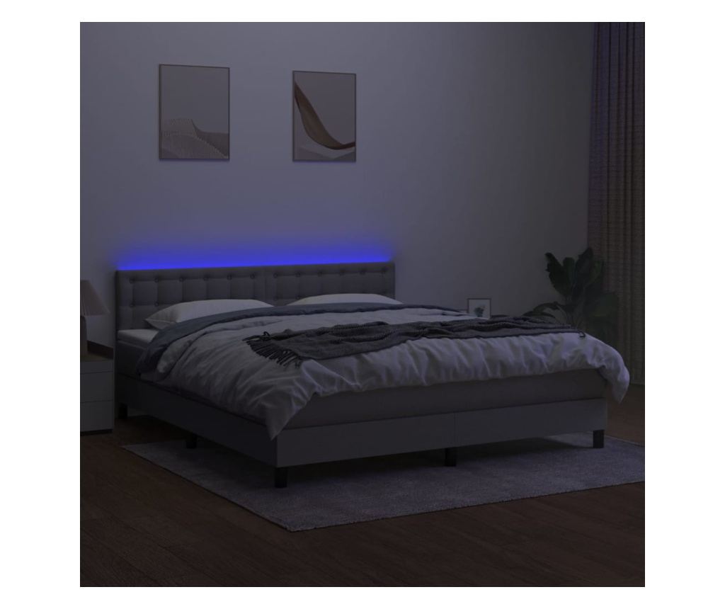 Okvir za krevet s madracem i LED rasvjetom, svijetlosiva, 180x200 cm, tekstil - 4