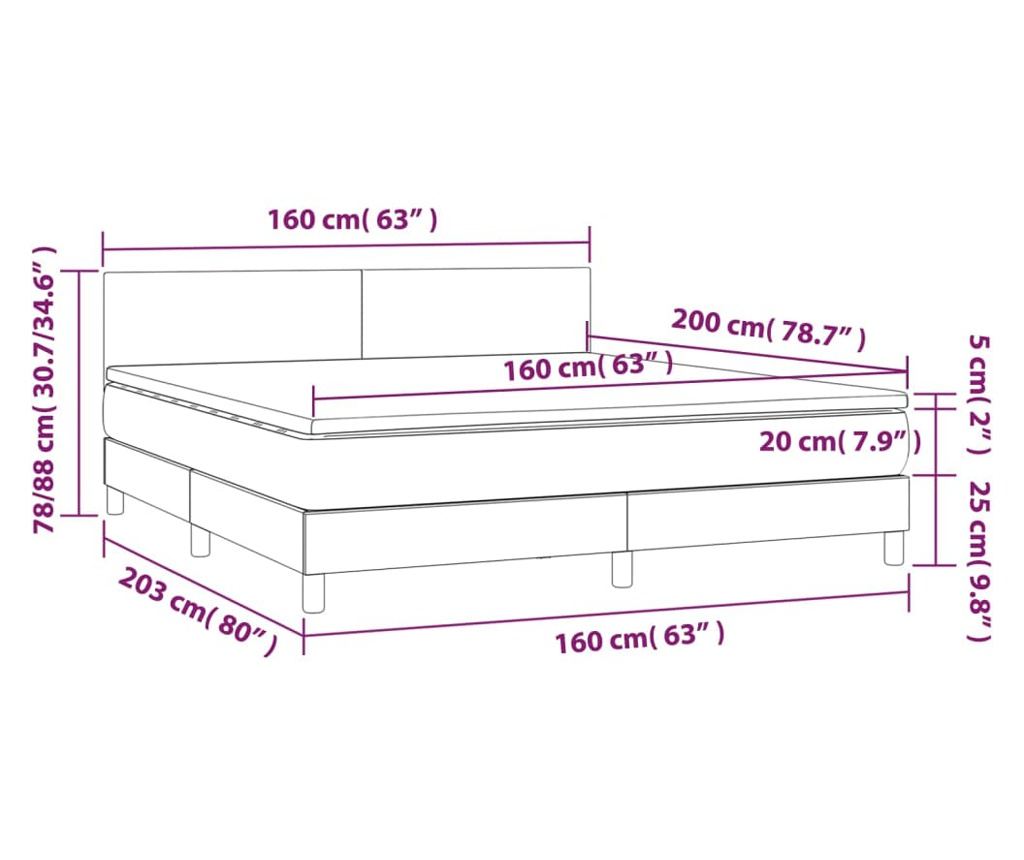 Легло с пружини, матрак и LED, синьо, 160x200 см, текстил - 8